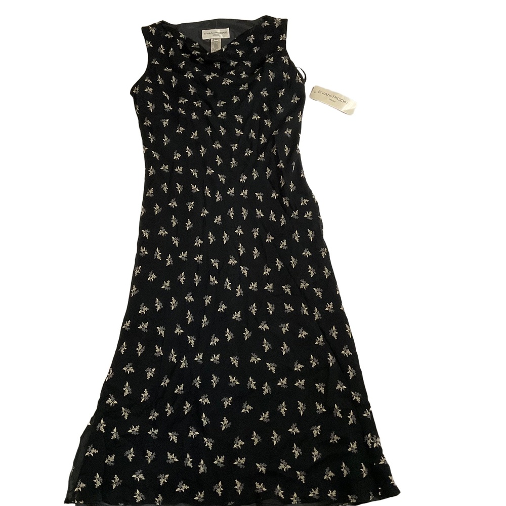 NWT Evan-Picone Black Cowl Neck Sleeveless Floral Womens Dress Size 10